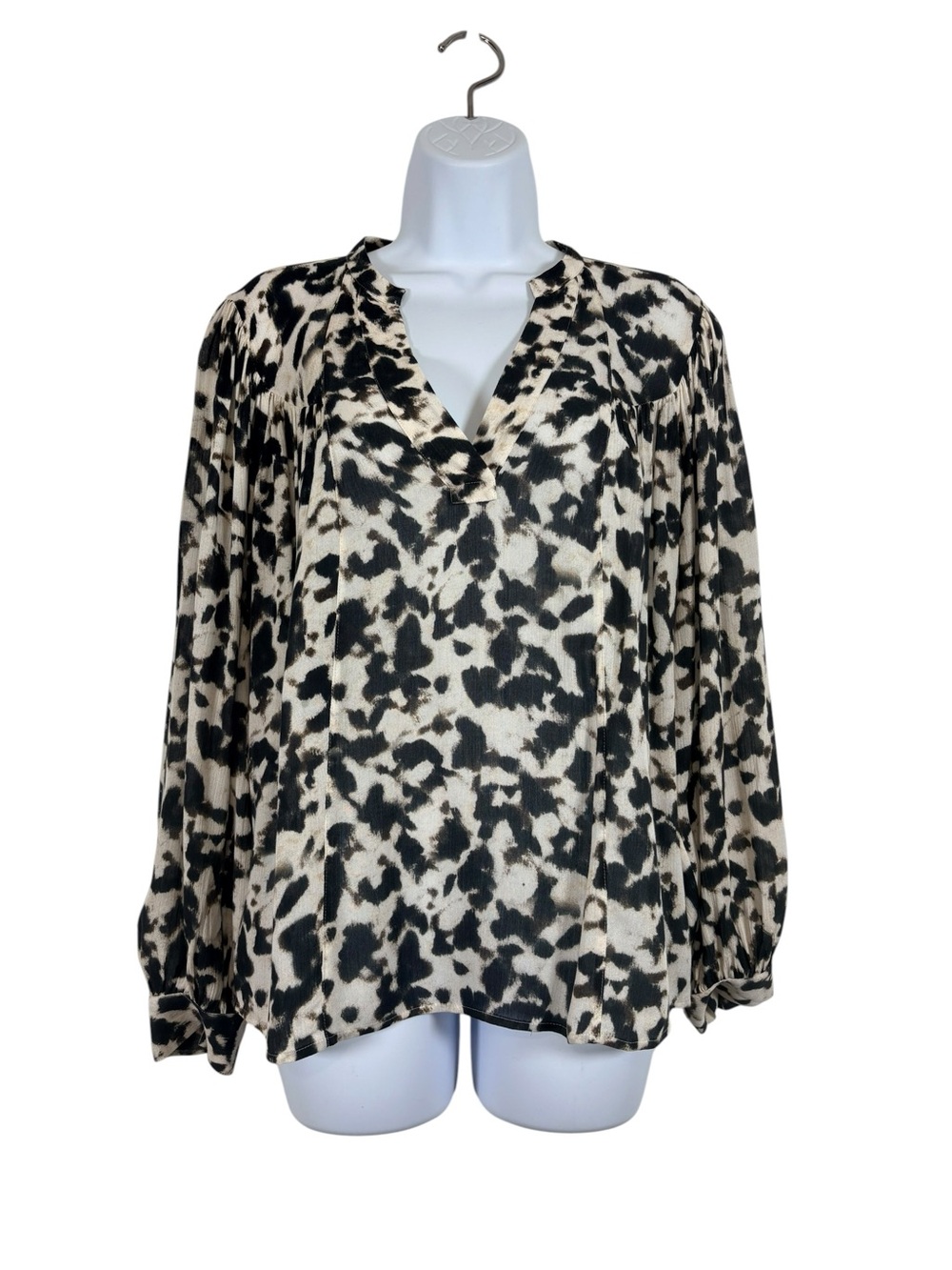 Rails Fable Blurred Cheetah Print Blouse  V neck Balloon Sleeve Top SzS Office
